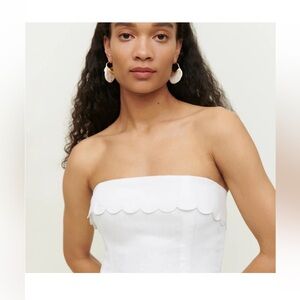 Reformation White Izzie Strapless Scalloped crop top